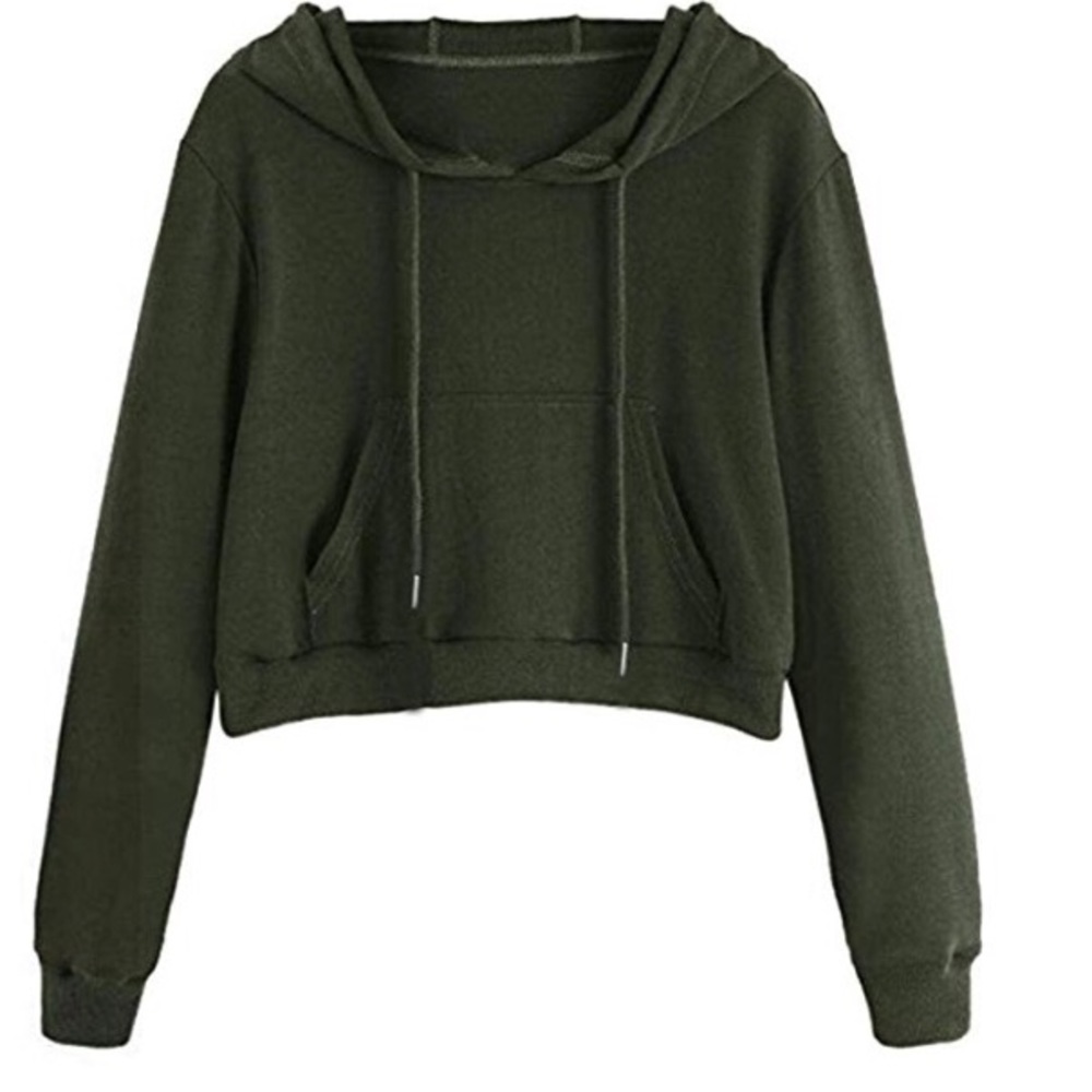 🖤OLIVE GREEN HOODIE SWEATSHIRT CROP TOP